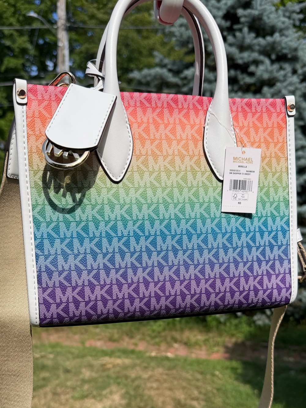 RARE Michael Kors Mirella Small Rainbow Signature Logo Crossbody Bag NWT - Picture 3 of 10